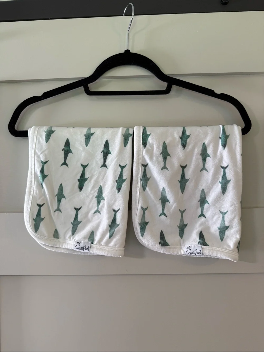 Copper Pearl Shark Print Burp Cloths - Set of 2